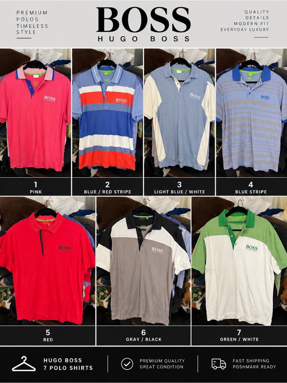 Hugo Boss Men’s XXL Polo Shirt Lot of 7 | BOSS Golf Colorblock 2XL Bundle